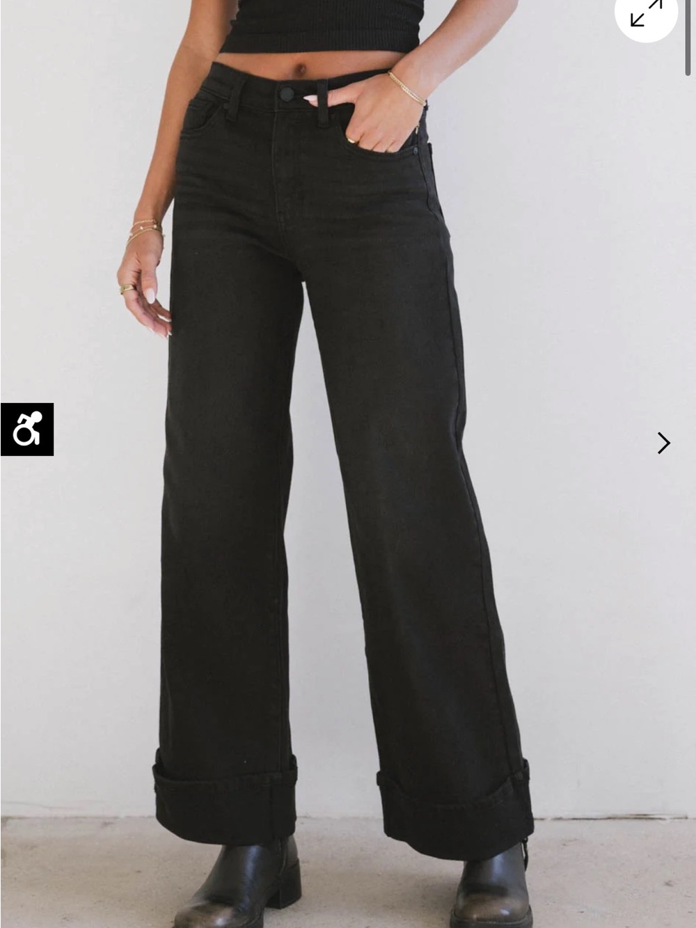JBD Francine Wide Leg Black Cuffed Jeans